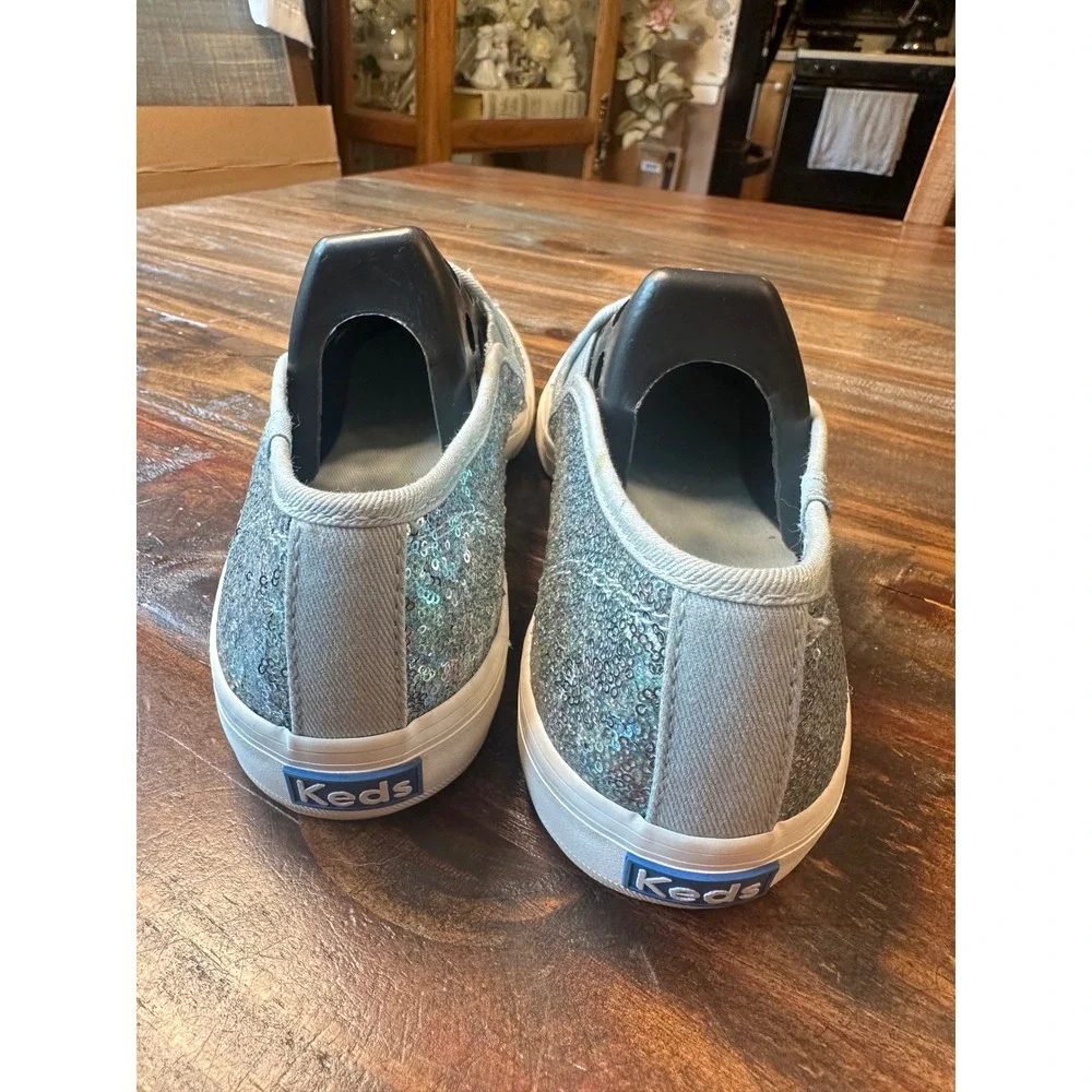 Keds Women 7 Double Decker Sequin Slip On Sneakers Silver Iridescent Dream Foam